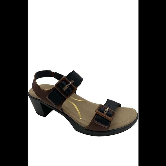 Naot Leather Buckle Heeled Sandals Mode Brown/Black - Medium